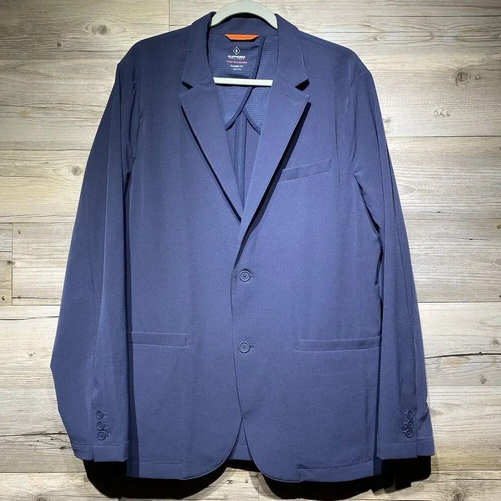 Bluffworks Telex Tech Blazer Mens 42L Blue Classic Fit Stretch Travel Jacket